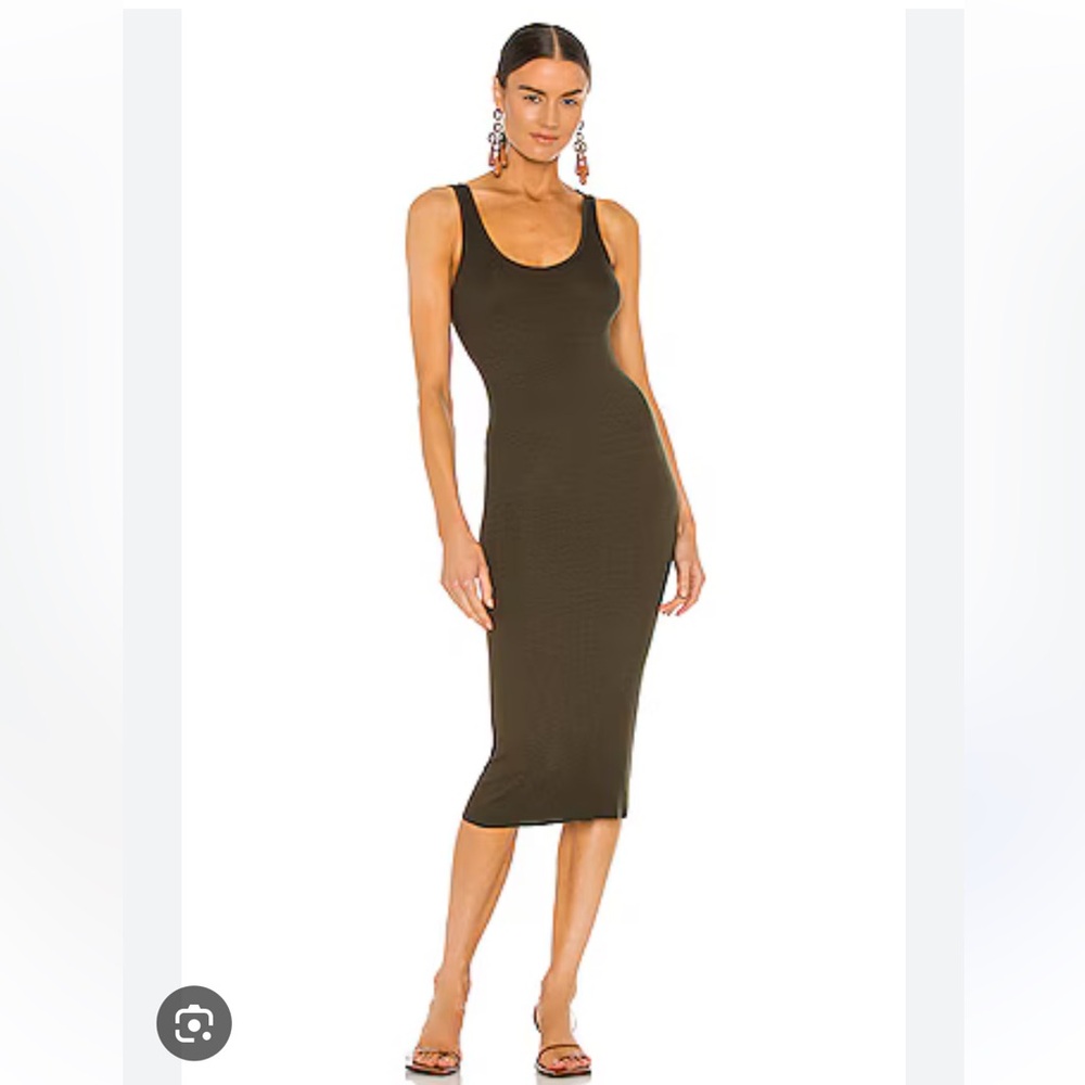 Enza Costa Silk Rib Tank Midi Dress in Uniform Green